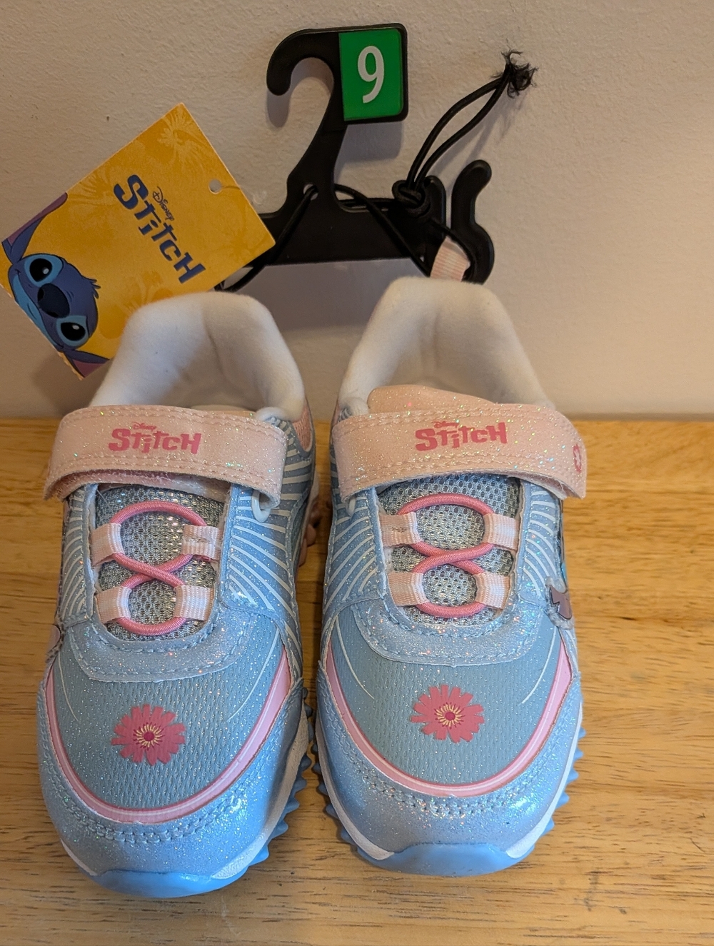 Disney Stitch Girls' Light Blue & Pink Glitter Sneakers - Size 9
